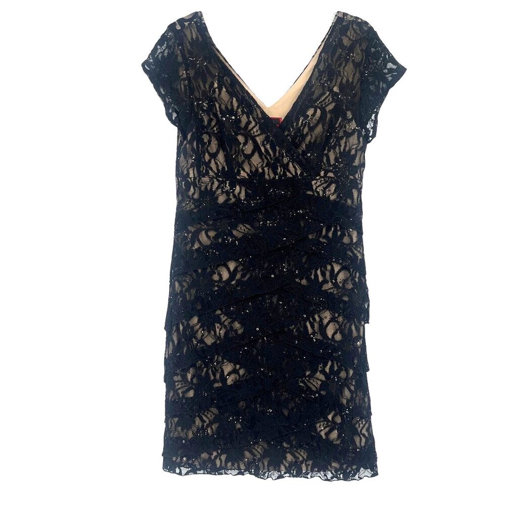 Scarlett Lace Bandage Dress Sz 16 Black Sequin Goth Bodycon Retro Glam Gatsby